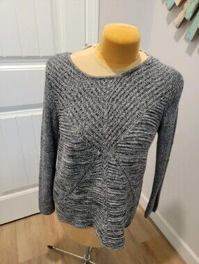 Dana Buchman Sz XL Black, Gray & White Heathered Knit Crew Neck Sweater